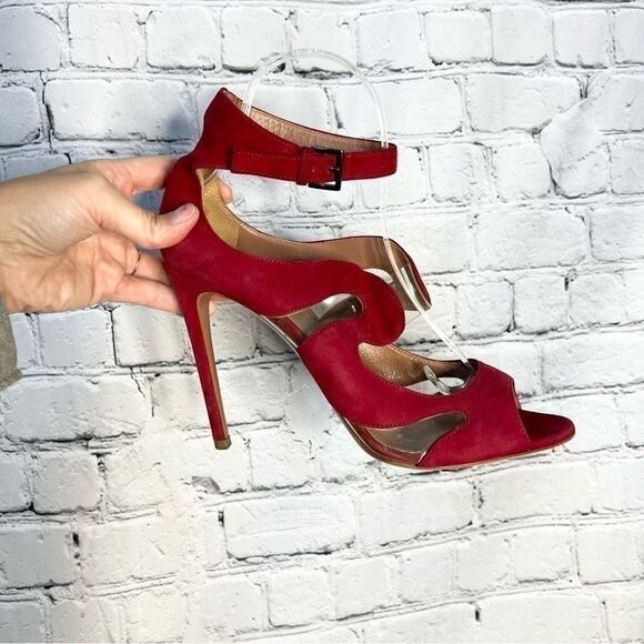 Alaia red suede leather pvc wavy cutout ankle strap stilettos sandal size 40 - Picture 7 of 10